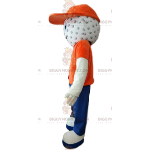 Traje de mascote de boneco de neve com cabeça de bola de golfe