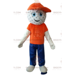 Kostým maskota sněhuláka BIGGYMONKEY™ s hlavou golfového míčku