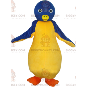 Traje de mascote BIGGYMONKEY™ de pinguim azul e amarelo com