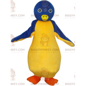 Traje de mascote BIGGYMONKEY™ de pinguim azul e amarelo com