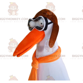 Stork BIGGYMONKEY™ Mascot Costume with Glasses and Aviator Hat.