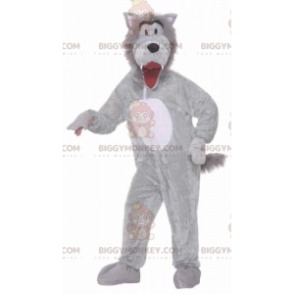 Costume mascotte BIGGYMONKEY™ lupo grigio e bianco