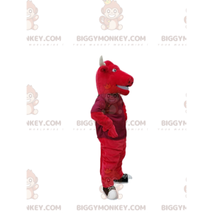 BIGGYMONKEY™ maskotdräkt av röd tjur med stora vita horn. -