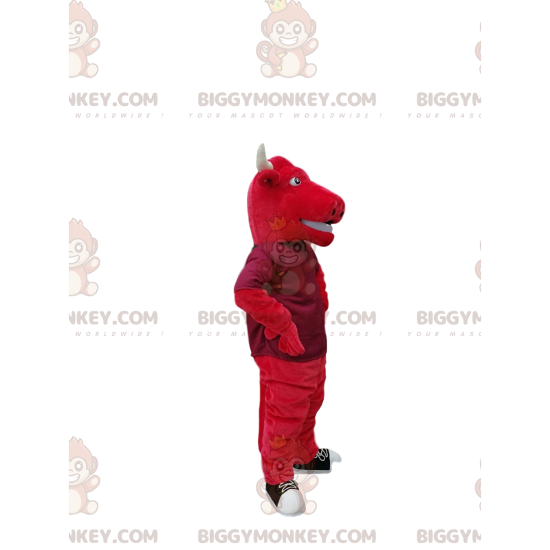 Στολή μασκότ BIGGYMONKEY™ από κόκκινο ταύρο με μεγάλα λευκά