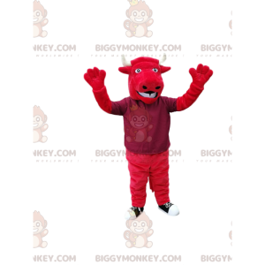 BIGGYMONKEY™ costume mascotte di toro rosso con grandi corna