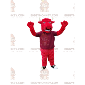 BIGGYMONKEY™ mascot costume of red bull with big white horns. -