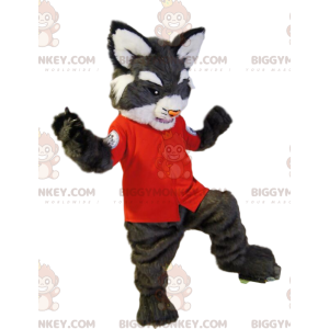 Disfraz de mascota BIGGYMONKEY™ Gato salvaje gris con camiseta
