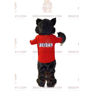 BIGGYMONKEY™ Maskottchenkostüm Graue Wildkatze mit rotem Hemd -