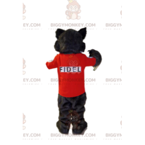 BIGGYMONKEY™ Mascottekostuum Grijze wilde kat met rood shirt -