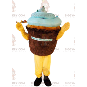 Disfraz de mascota Cupcake BIGGYMONKEY™ marrón y azul. disfraz