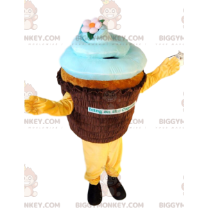 Brun och blå Cupcake BIGGYMONKEY™ maskotdräkt. cupcake kostym -