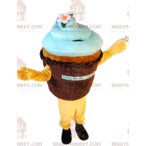 Brun och blå Cupcake BIGGYMONKEY™ maskotdräkt. cupcake kostym -