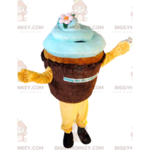 Ruskea ja sininen Cupcake BIGGYMONKEY™ maskottiasu. cupcake-asu