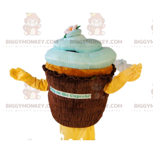 Brown and Blue Cupcake BIGGYMONKEY™ Mascot Costume. cupcake