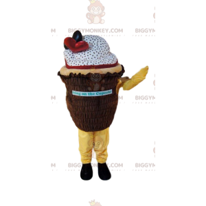 BIGGYMONKEY™ costume mascotte di cupcake bianco e marrone con