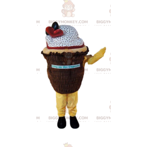 BIGGYMONKEY™ maskottiasu valkoisesta ja ruskeasta cupcakesta