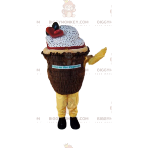 BIGGYMONKEY™ costume mascotte di cupcake bianco e marrone con