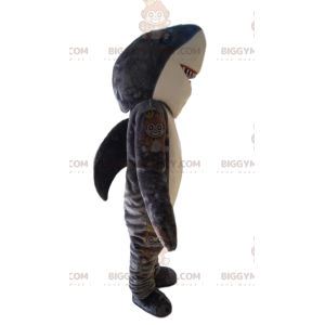 Costume de mascotte BIGGYMONKEY™ de requin gris et blanc.