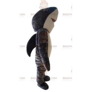 Costume de mascotte BIGGYMONKEY™ de requin gris et blanc.