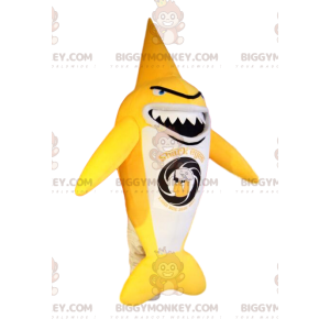 Costume da mascotte BIGGYMONKEY™ squalo bianco e giallo molto