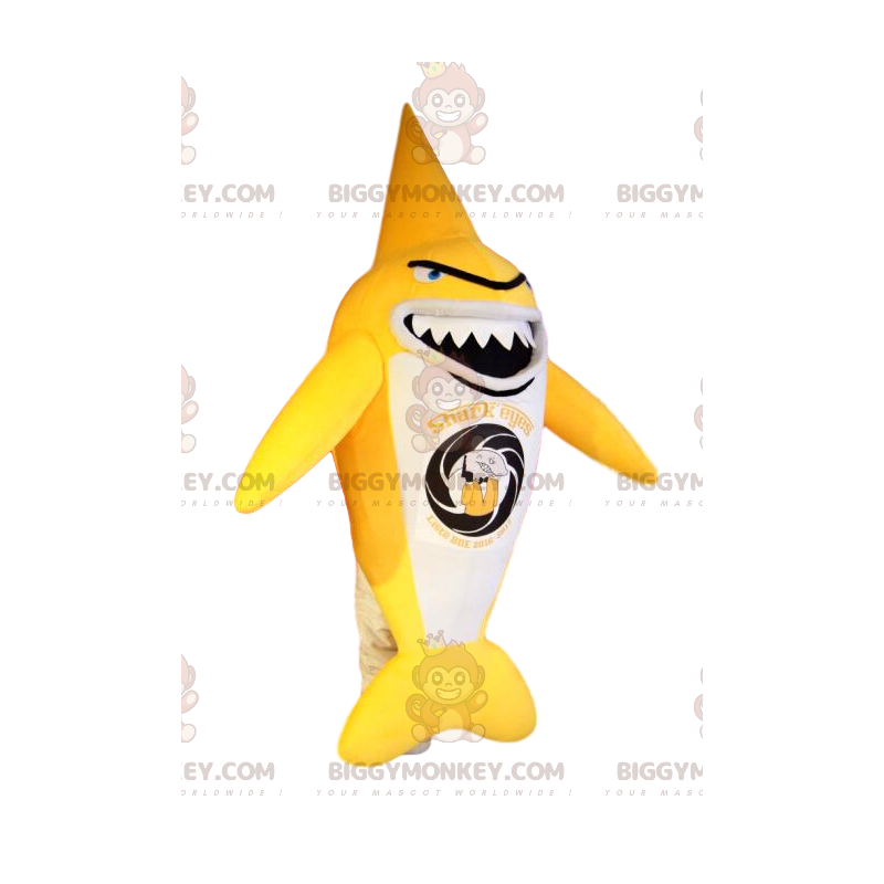 Costume de mascotte BIGGYMONKEY™ de requin jaune et blanc très