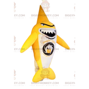 Disfraz de mascota tiburón amarillo y blanco muy original