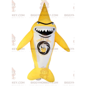 Very original yellow and white shark BIGGYMONKEY™ mascot