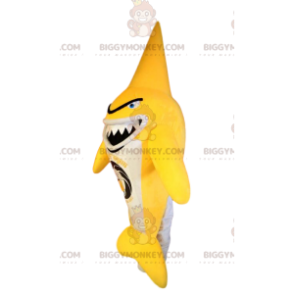 Costume de mascotte BIGGYMONKEY™ de requin jaune et blanc très