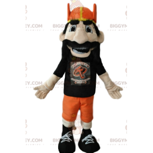 Kostým BIGGYMONKEY™ maskot vousatý muž s oranžovou vikingskou