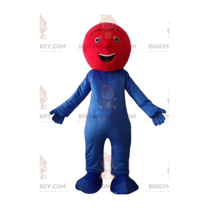 BIGGYMONKEY™ mascot costume of a very happy blue man with a red