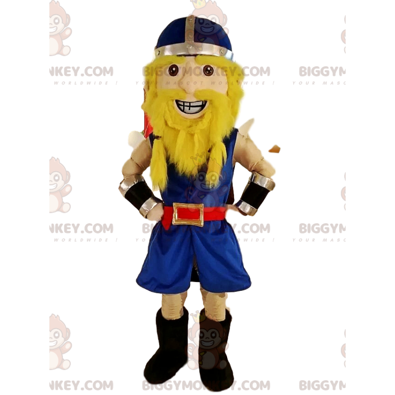 Viking BIGGYMONKEY™ mascot costume in traditional blue outfit