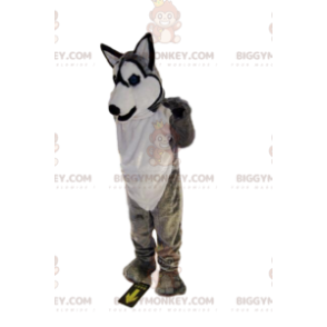 BIGGYMONKEY™ costume da mascotte di sorridente husky grigio e