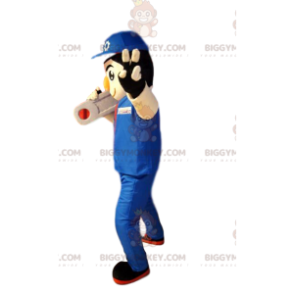 BIGGYMONKEY™ mascot costume of handyman in blue work clothes. –