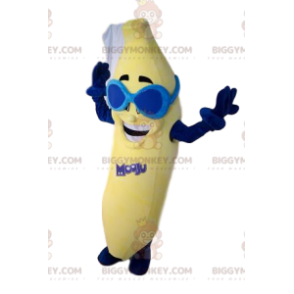 Κοστούμι μασκότ Happy Banana BIGGYMONKEY™, με μπλε γυαλιά ηλίου