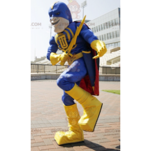 BIGGYMONKEY™ costume mascotte da supereroe in completo giallo e