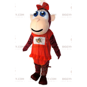 Disfraz de mascota mono marrón BIGGYMONKEY™, con vestido rojo