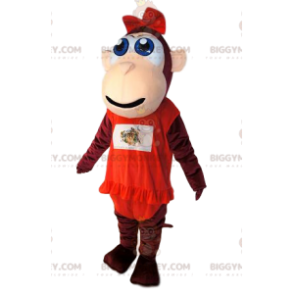 Disfraz de mascota mono marrón BIGGYMONKEY™, con vestido rojo