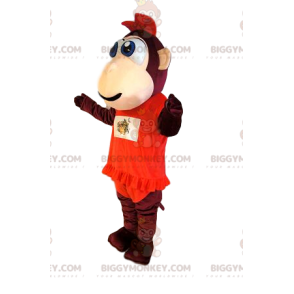 Costume mascotte BIGGYMONKEY™ scimmia marrone, con abito rosso