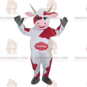 Costume da mascotte BIGGYMONKEY™ da mucca bianca rossa e rosa -
