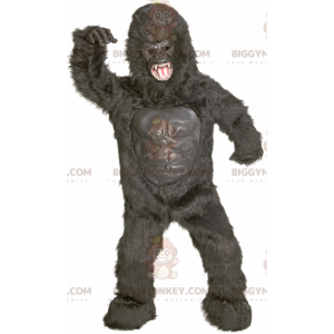 Costume da mascotte da gorilla nero gigante dall'aspetto feroce
