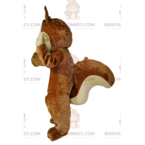 BIGGYMONKEY™ maskottiasu Erittäin iloinen ruskea orava isoilla