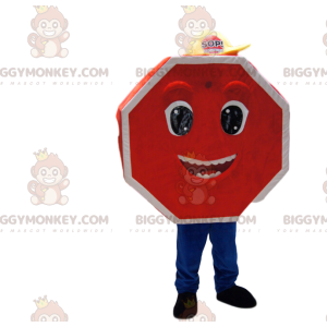 Very Happy Red Road Sign BIGGYMONKEY™ Mascot Costume. –