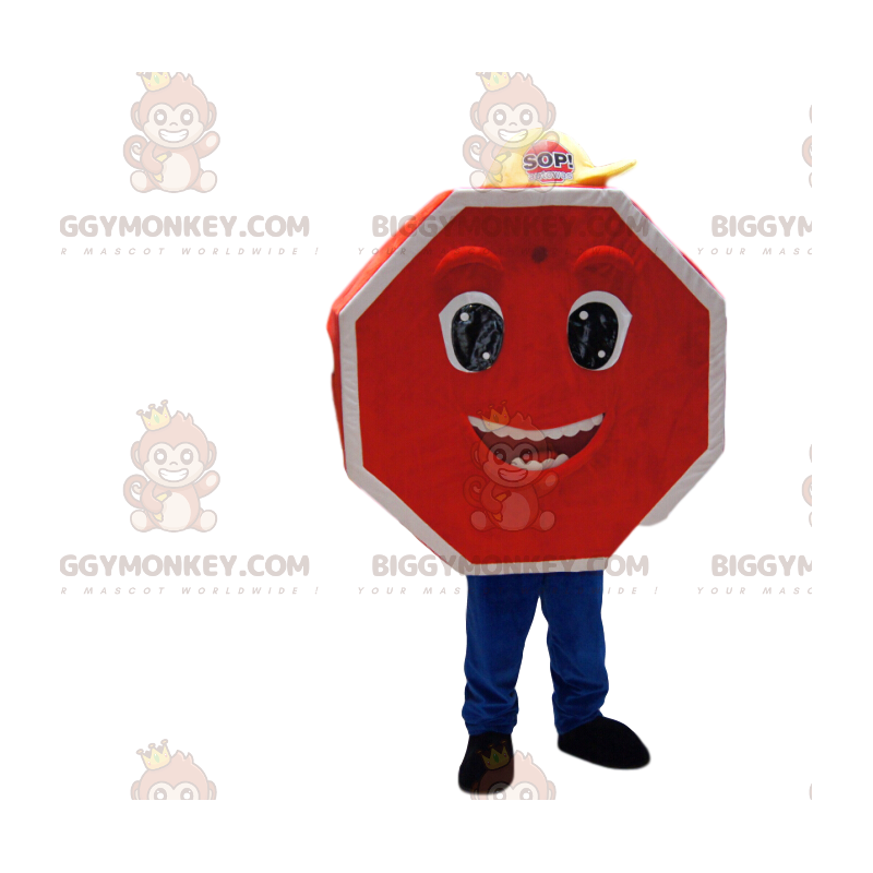 Very Happy Red Road Sign BIGGYMONKEY™ Mascot Costume. –