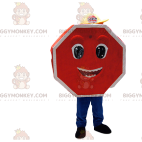 Very Happy Red Road Sign BIGGYMONKEY™ Mascot Costume. –