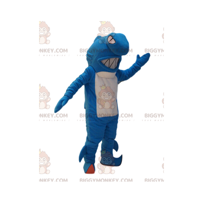 Zeer agressief BIGGYMONKEY™-mascottekostuum met blauwe en witte