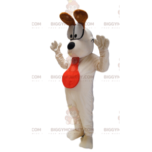 BIGGYMONKEY™ maskotdräkt av Odie, den vita hunden i Garfield. -
