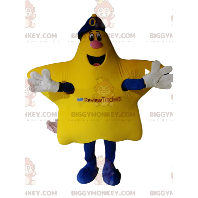 Costume de mascotte BIGGYMONKEY™ d'étoile jaune très heureuse