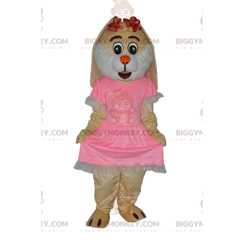 BIGGYMONKEY™ Mascot Costume Cream Bunny con lindo vestido rosa
