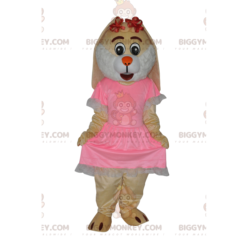 BIGGYMONKEY™ Mascote Coelhinho Creme Com Lindo Vestido Rosa –