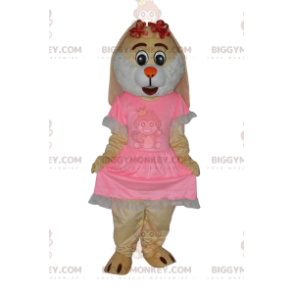 BIGGYMONKEY™ Mascot Costume Cream Bunny With Cute Pink Dress -